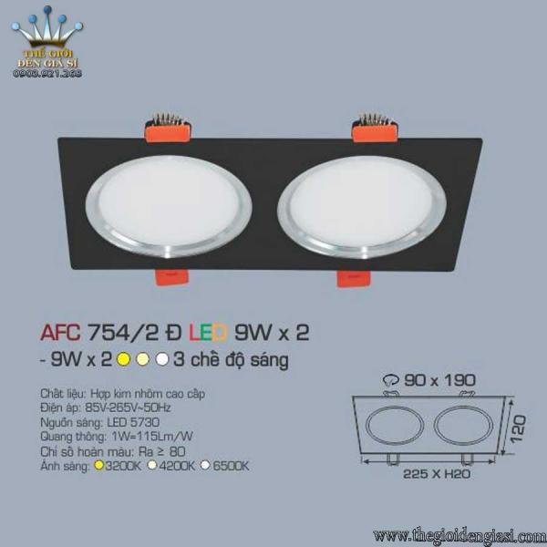 Đèn LED Âm Trần Decor Shop AFC754/2Đ 18W ɸ225x120