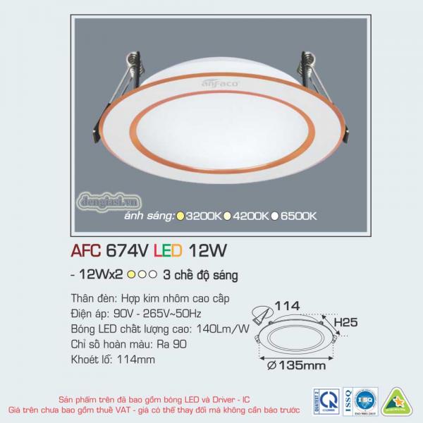 Đèn Âm Trần Anfaco AF C674V LED 12W ɸ135